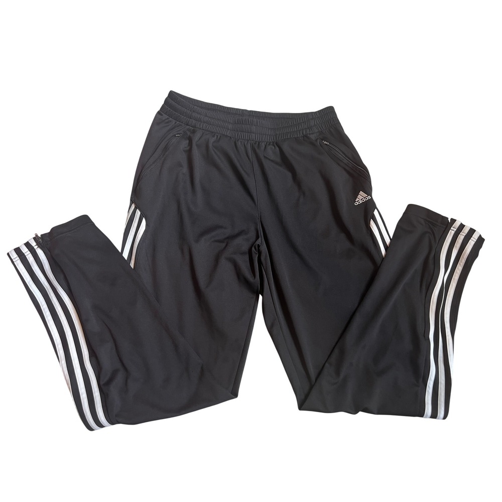 Adidas Y2K Black 3-Stripe Track Pants Zipper Ankle L Sporty Activewear Athletic